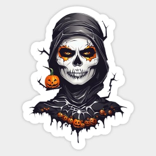 Halloween Black Cloaked Skeleton AI Art Sticker